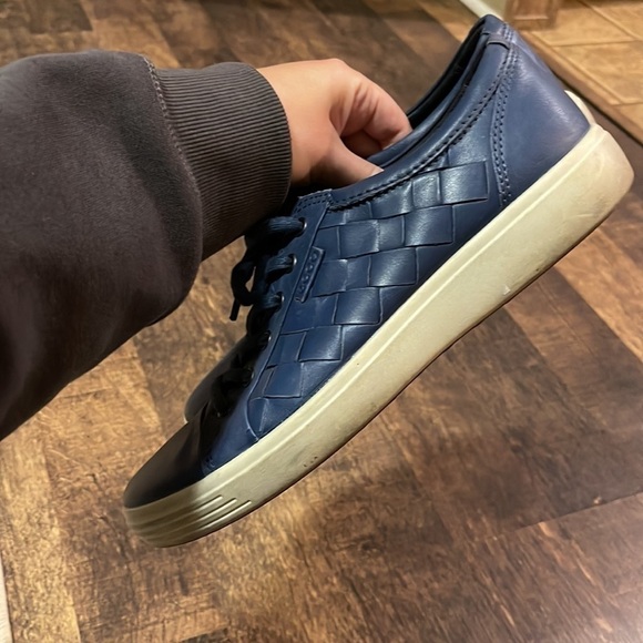 ECCO Soft 7 Woven Navy Blue Leather Sneakers Extra Width Size 9 - Picture 6 of 13